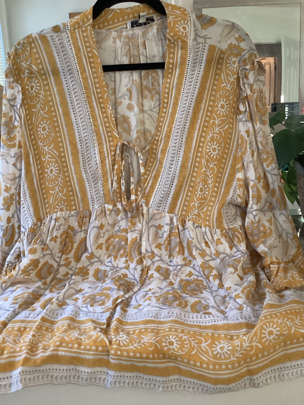 Rachel Zoe Mustard and White Printed Peasant Tunic